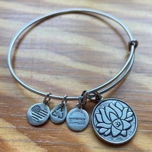 Alex and Ani Lotus Charm Bracelet Bangle Silver